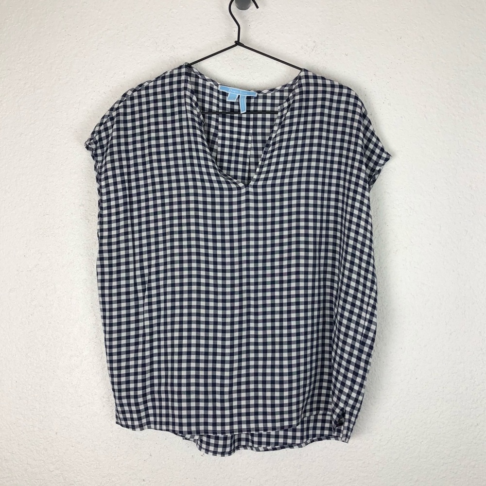 Draper James Gingham Checkered Top Navy  V Neck
